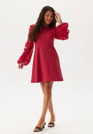 3D Floral Sleeve Short Dress