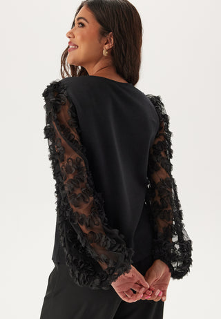 3D Floral Sleeve V-neck Top