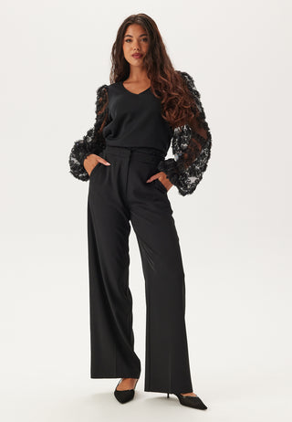 3D Floral Sleeve V-neck Top