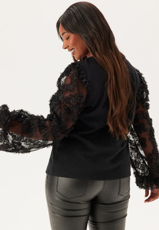 3D Floral Sleeve V-neck Top