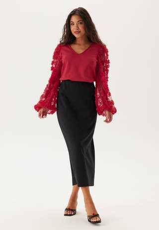 3D Floral Sleeve V-neck Top
