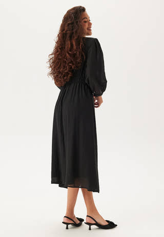 Balloon Sleeve Structured Midi Dress