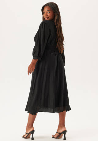 Balloon Sleeve Structured Midi Dress