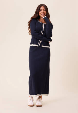 Contrast Knitted Midi Skirt