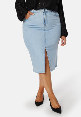 Denim Midi Slit Skirt