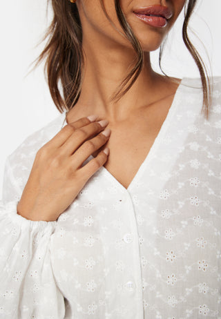 Broderie Anglaise V-Neck Blouse