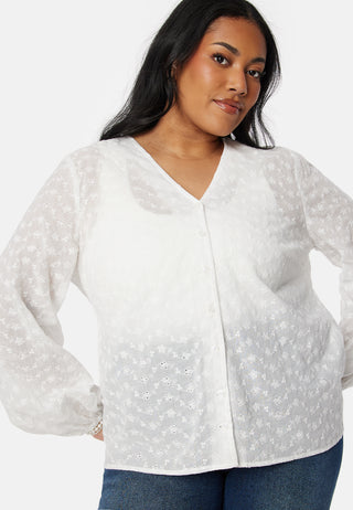 Broderie Anglaise V-Neck Blouse