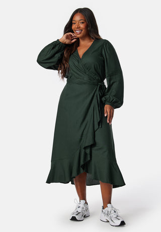 Puff Sleeve Viscose Wrap Dress