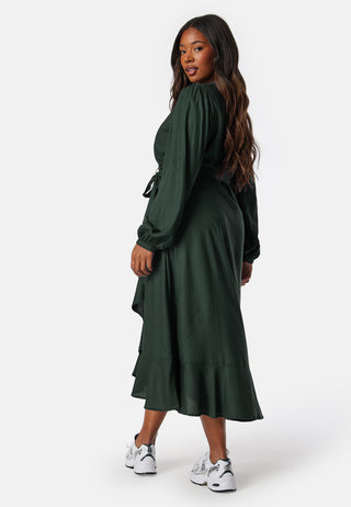 Puff Sleeve Viscose Wrap Dress