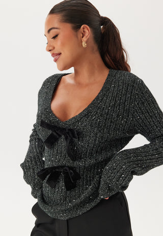 Sparkling Knitted Bow Sweater