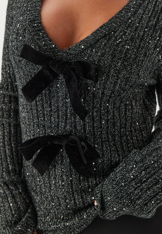 Sparkling Knitted Bow Sweater