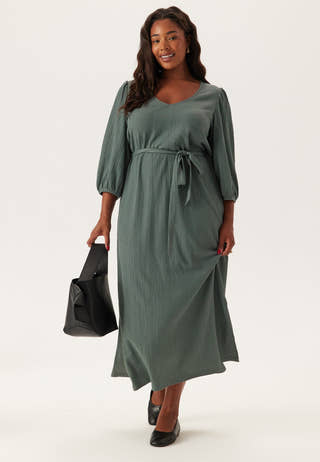 Structured Puff Sleeve Midi Dress