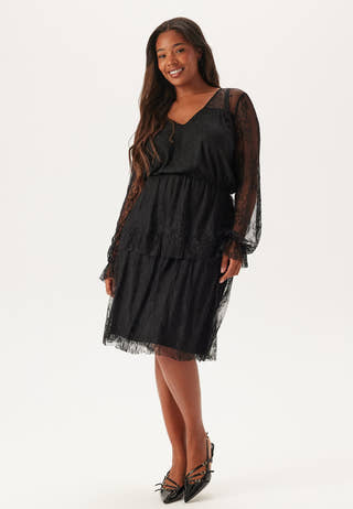 Tiered Puff Sleeve Lace Midi Dress