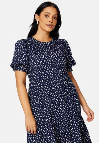 Puff Sleeve Viscose Midi Dress