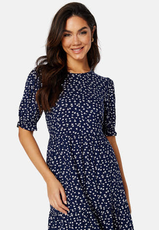 Puff Sleeve Viscose Midi Dress