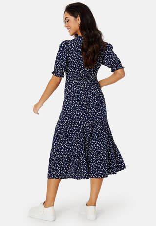 Puff Sleeve Viscose Midi Dress