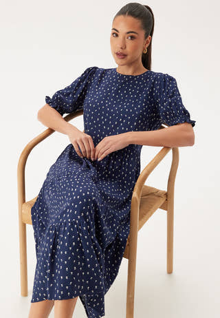 Puff Sleeve Viscose Midi Dress