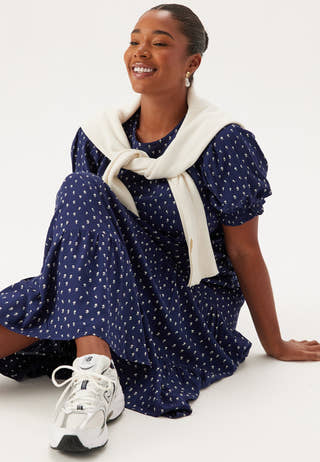 Puff Sleeve Viscose Midi Dress