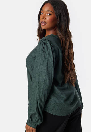 V-neck Puff Sleeve Viscose Blouse