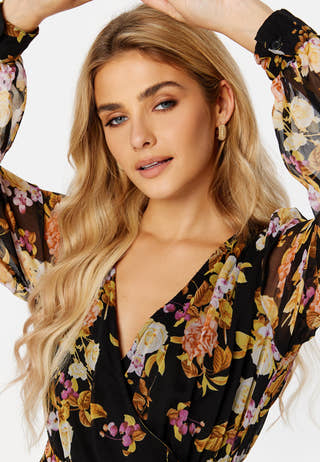 Ella Chiffon LS Wrap Dress