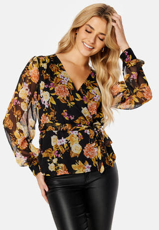 Ella Chiffon LS Wrap Top