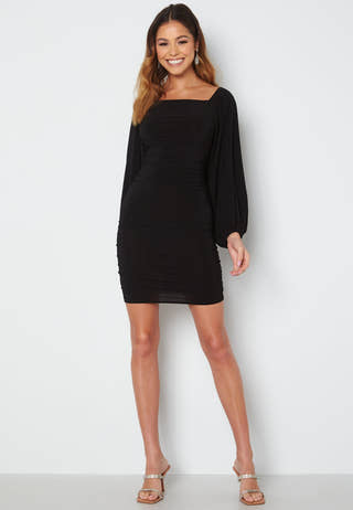 Balloon Sleeve Rouched Mini Dress