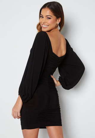 Balloon Sleeve Rouched Mini Dress