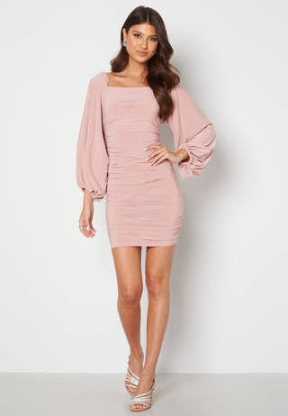 Balloon Sleeve Rouched Mini Dress
