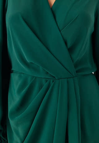 Balloon Sleeve Wrap Front Maxi Dress