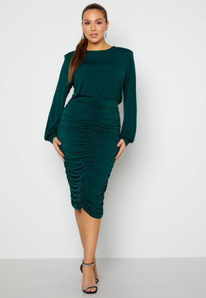 Long Sleeve Rouched Midi Dress