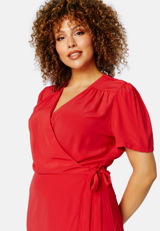 Short Sleeve Wrap Frill Curve Dress