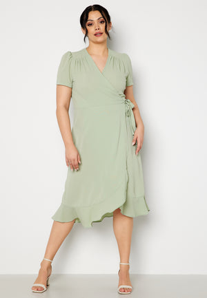 Short Sleeve Wrap Frill Curve Dress