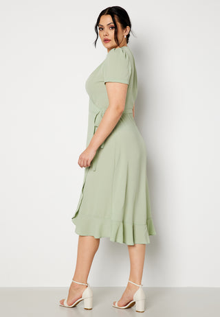 Short Sleeve Wrap Frill Curve Dress