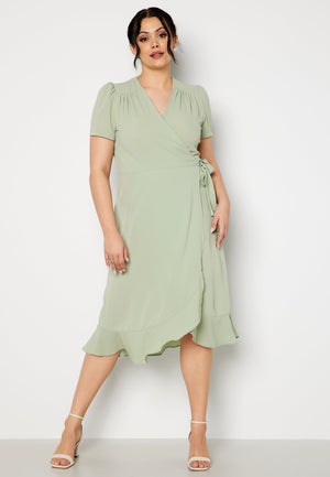 Short Sleeve Wrap Frill Curve Dress