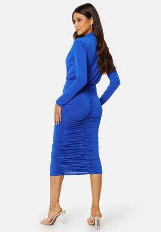 Deep V Rouched Midi Dress