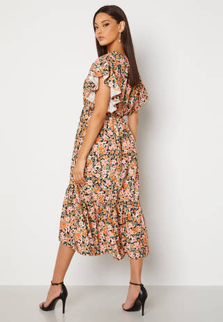 Frill Sleeve V Neck Midaxi Dress