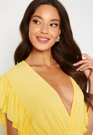 Frill Sleeve V Neck Midaxi Dress