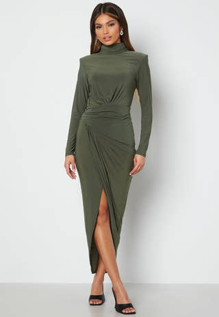 High Neck Rouch Maxi Dress