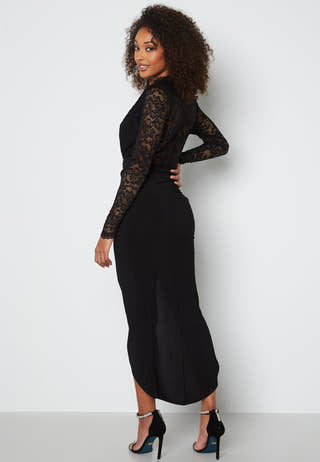 Lace Bodice Long Sleeve Rouch Dress