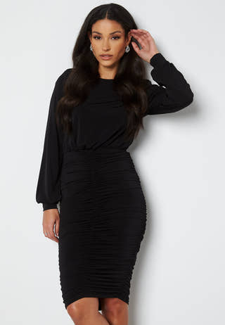 Long Sleeve Rouched Midi Dress