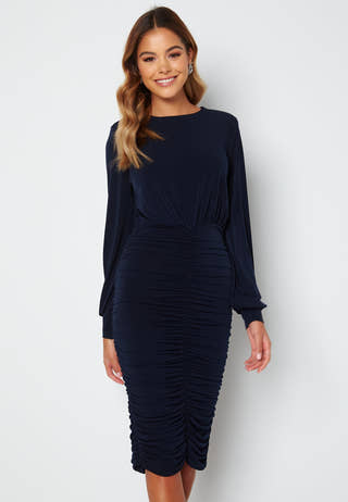 Long Sleeve Rouched Midi Dress
