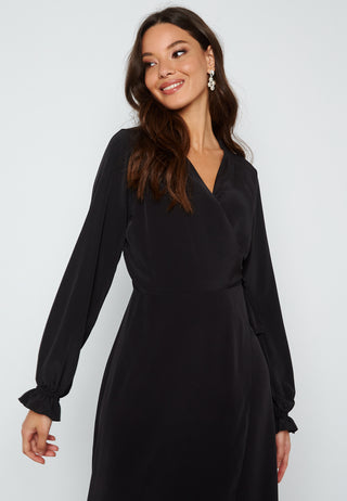 Long Sleeve Wrap Frill Dress