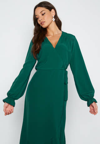 Long Sleeve Wrap Frill Dress