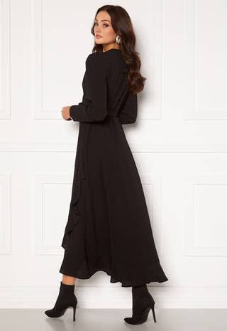Long Sleeve Wrap Frill Maxi Dress