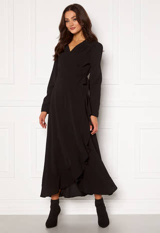 Long Sleeve Wrap Frill Maxi Dress