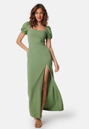 Puff Sleeve Maxi Dress With Split
