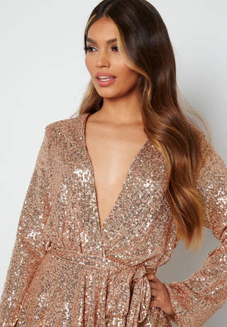 Sequin Deep V Ruffle Skater Dress