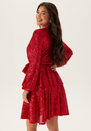 Sequin Deep V Ruffle Skater Dress