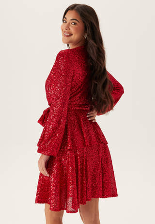 Sequin Deep V Ruffle Skater Dress