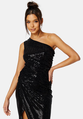 Sequin One Shoulder Sleeve Rouch Dress